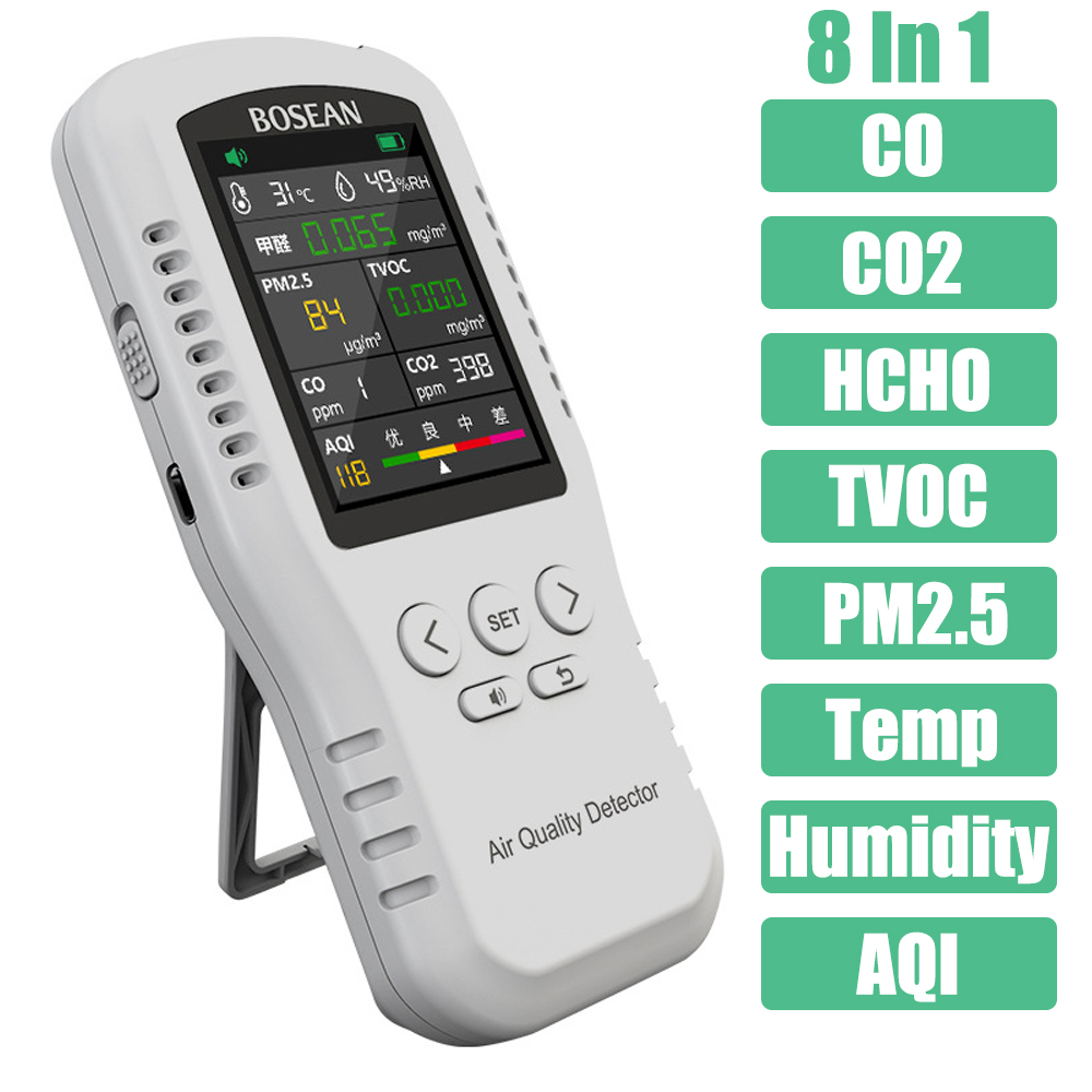 Air Quality Monitor Co2 Pm2.5 Tvoc - 8 In 1 Professional Air Quality