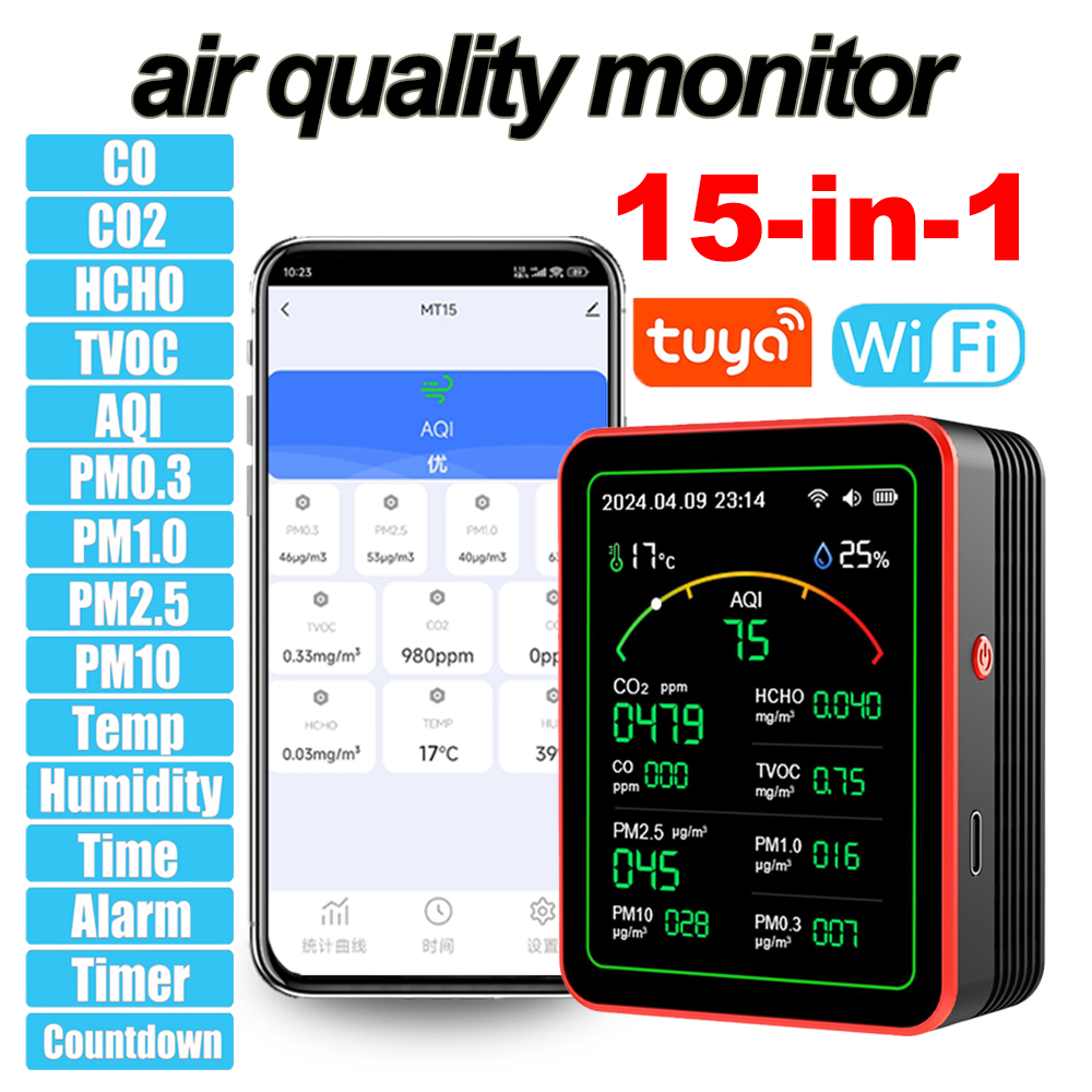 Air Quality Monitor Co2 Pm2.5 Tvoc - Smart Life 15 in 1 Air