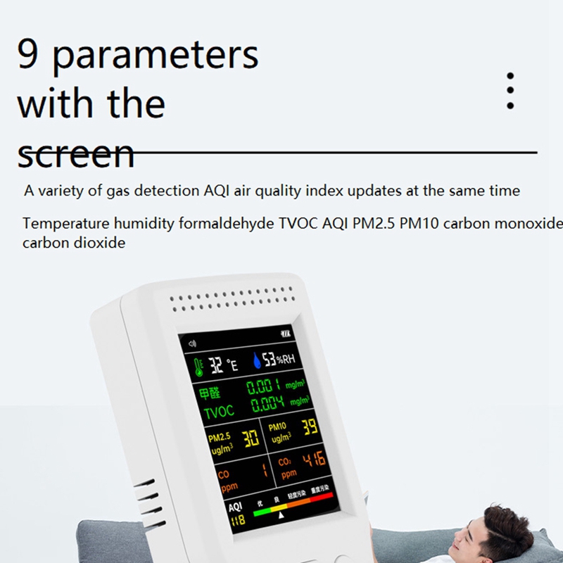 ●9 in 1 Air Quality Detector L - Air Quality Monitor Co2 Pm2.5 Tvoc 评论和价格